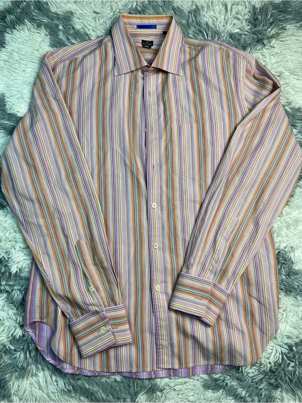 Paul Smith Men Large Multicolor Stripe French Cuff Shirt Cotton Made In Portugal